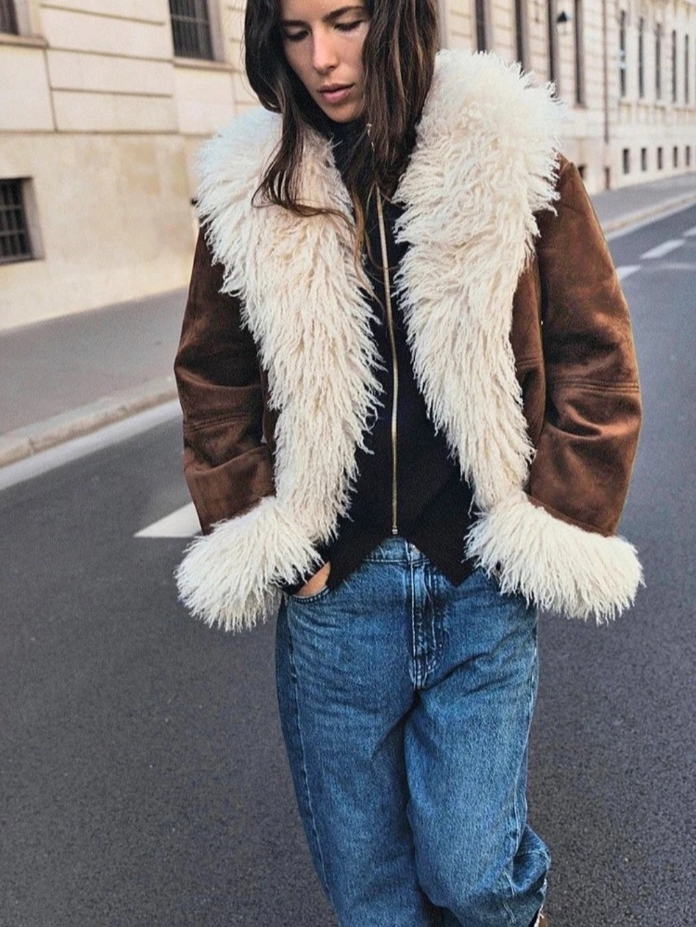 NWT Zara Brown Faux Fur Combined Jacket size Medium